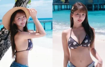 元元馬爾地夫大解放！深藍比基尼炸出上圍　辣秀事業線