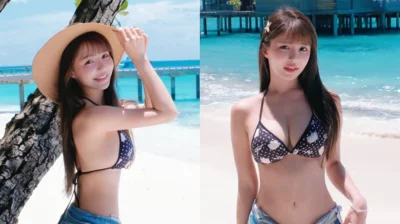 元元馬爾地夫大解放!深藍比基尼炸出上圍 辣秀事業線